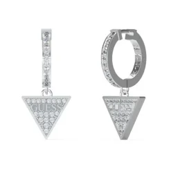 Boucles d'Oreilles Femme Pendantes Huggie Me Guess Bijoux Acier Argenté et Strass JUBE03135JWRH