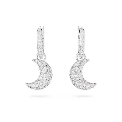 Boucles d'Oreilles Femme Pendantes SWAROVSKI LUNA Métal Rhodié Blanc