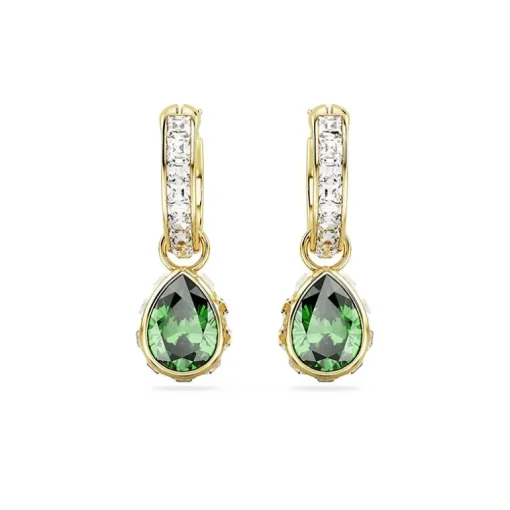 Boucles d'Oreilles Femme Pendantes SWAROVSKI STILLA VERT Plaqué Ton Or