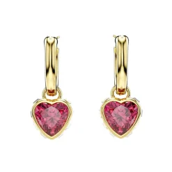 Boucles d'Oreilles Femme Pendantes Coeurs Swarovski Chroma Métal Doré et Cristaux Rouges 5684760
