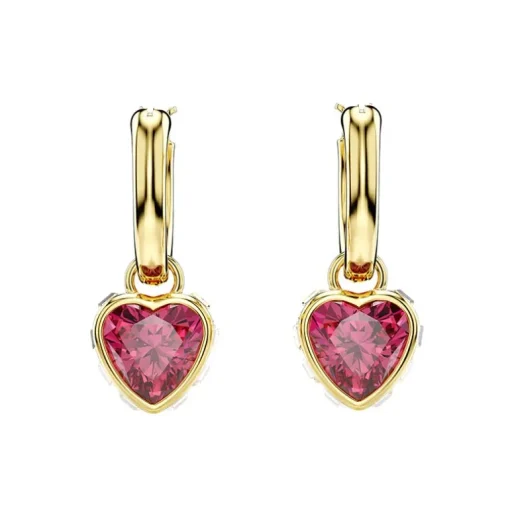 Boucles d'Oreilles Femme Pendantes Coeurs Swarovski Chroma Métal Doré et Cristaux Rouges 5684760