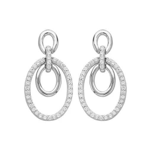 Boucles d'Oreilles Femme Pendantes Ovales EDORA ARGENT 925/1000 et Oxydes