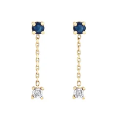 Boucles d'oreilles Femme Pendantes EDORA OR 750/1000 Jaune, Saphirs et diamants EDOA34623