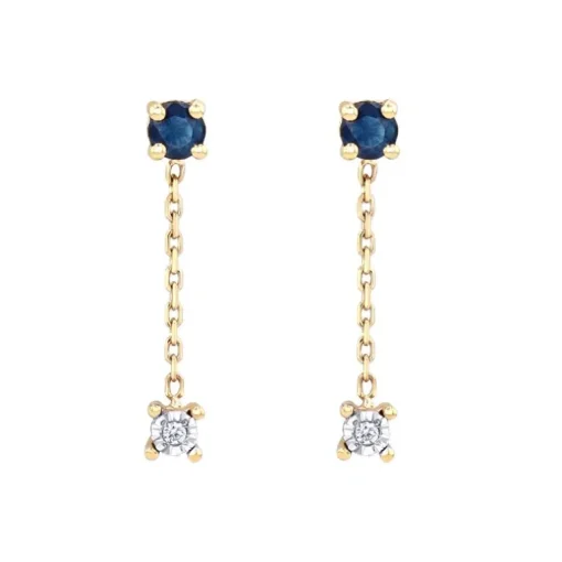 Boucles d'oreilles Femme Pendantes EDORA OR 750/1000 Jaune, Saphirs et diamants EDOA34623