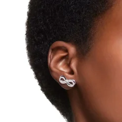 Boucles d'Oreilles Femme Puces Singe Infini Swarovski Hyperbola Métal Argenté et Zircones 5687269