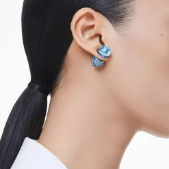 Boucles d'Oreilles Femme Puces Swarovski Lucent Bleu et Cristaux 5680693