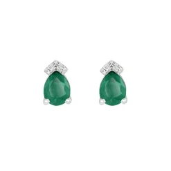 Boucles d'oreilles Femme Puces EDORA OR 750/1000 Blanc, Émeraudes et diamants EDOA03817
