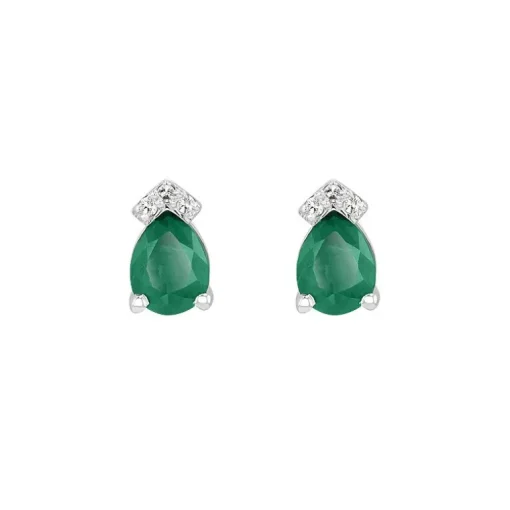 Boucles d'oreilles Femme Puces EDORA OR 750/1000 Blanc, Émeraudes et diamants EDOA03817