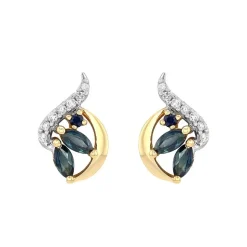 Boucles d'oreilles Femme Puces EDORA OR 750/1000 Jaune, Saphirs et diamants EDOA21420