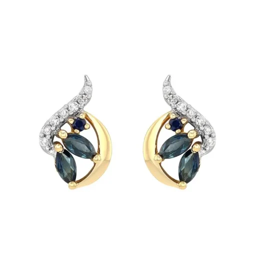 Boucles d'oreilles Femme Puces EDORA OR 750/1000 Jaune, Saphirs et diamants EDOA21420