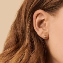 Boucles d'Oreilles Femme Puces AGATHA ROND Argent 925/1000 Doré Oxydes de Zirconium