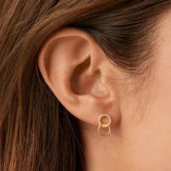 Boucles d'Oreilles Femme Puces AGATHA RONDOU Argent 925/1000 Doré Oxydes de Zirconium