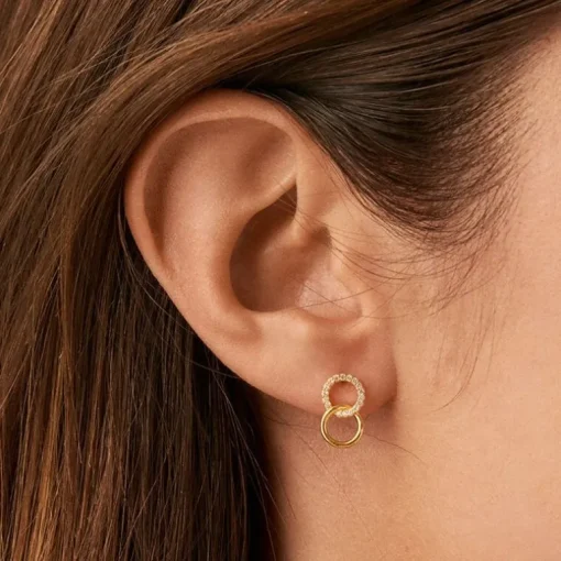 Boucles d'Oreilles Femme Puces AGATHA RONDOU Argent 925/1000 Doré Oxydes de Zirconium