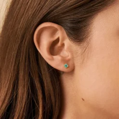 Boucles d'Oreilles Femme Puces AGATHA BELOVED Argent 925/1000 Doré Oxydes de Zirconium