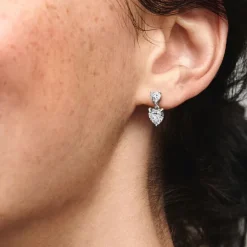 Boucles d'Oreilles Femme Pendantes Pandora Timeless Scintillants Cœur Double 291199C01