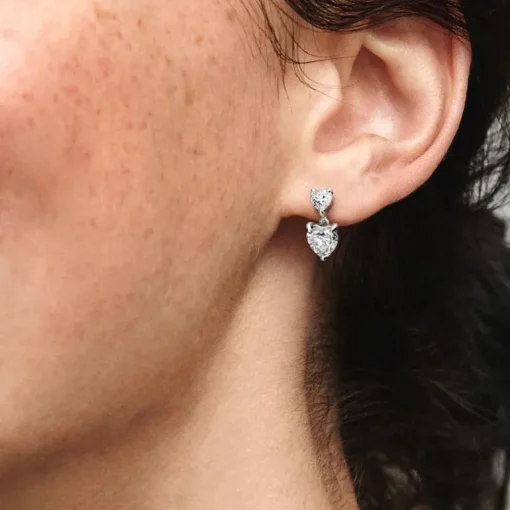 Boucles d'Oreilles Femme Pendantes Pandora Timeless Scintillants Cœur Double 291199C01