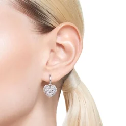 Boucles d'Oreilles Femme Pendantes Cœurs Swarovski Hyperbola Métal Argenté et Cristaux 5684384