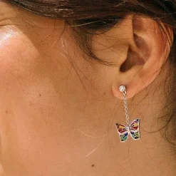 Boucles d'Oreilles femme pendantes UNA STORIA PAPILLONS ARGENT 925/1000 et oxydes