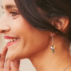 Boucles d'Oreilles femme pendantes UNA STORIA TOUCAN ARGENT 925/1000 et oxydes