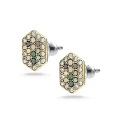 boucles d'oreilles femme puces FOSSIL Val Holiday Sparkles acier doré, nacres et oxydes