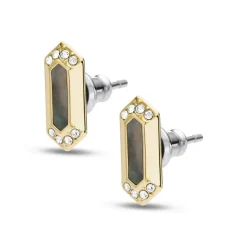 boucles d'oreilles femme puces FOSSIL Val Black and Gold acier doré, nacres et oxydes