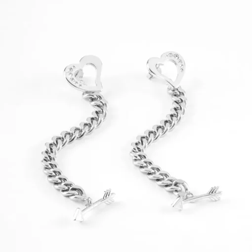 Boucles d'Oreilles Femme pendantes GUESS ACROSS MY HEART métal argenté et strass