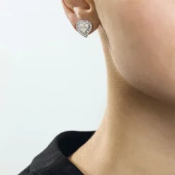 Boucles d'Oreilles Femme puces GUESS HEART WARMING métal argenté et strass