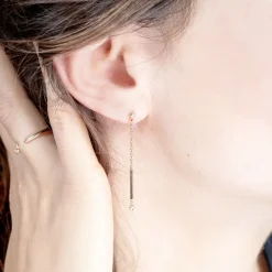 Boucles d'Oreilles Femme Pendantes Essentielle La Garçonne PLAQUE OR et Diamants