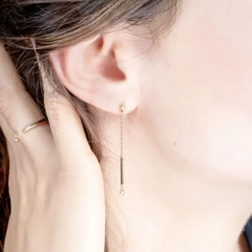 Boucles d'Oreilles Femme Pendantes Essentielle La Garçonne PLAQUE OR et Diamants