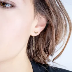 Boucles d'Oreilles Femme Pendantes Essentielle La Garçonne PLAQUE OR et Diamants