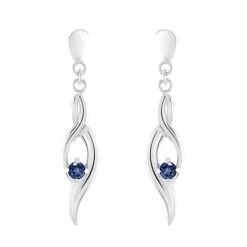 Boucles d'Oreilles Femme Pendantes OR 750/1000 Blanc et Saphirs