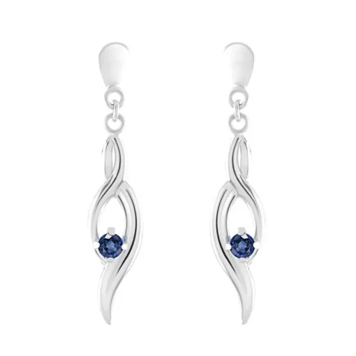 Boucles d'Oreilles Femme Pendantes OR 750/1000 Blanc et Saphirs