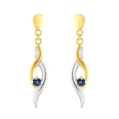 Boucles d'Oreilles Femme Pendantes OR 750/1000 Bicolore et Saphirs