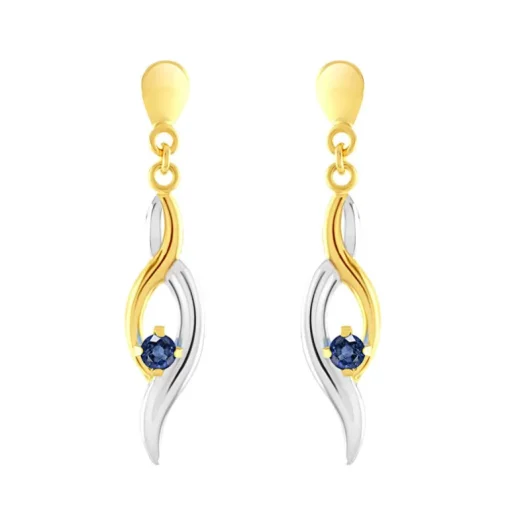 Boucles d'Oreilles Femme Pendantes OR 750/1000 Bicolore et Saphirs