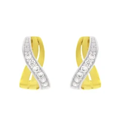 Boucles d'Oreilles Femme Puces OR 375/1000 Bicolore et Oxydes