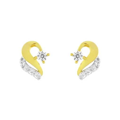 Boucles d'Oreilles Femme Puces OR 375/1000 Bicolore et Oxydes