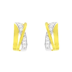 Boucles d'Oreilles Femme Puces OR 375/1000 Bicolore et Oxydes