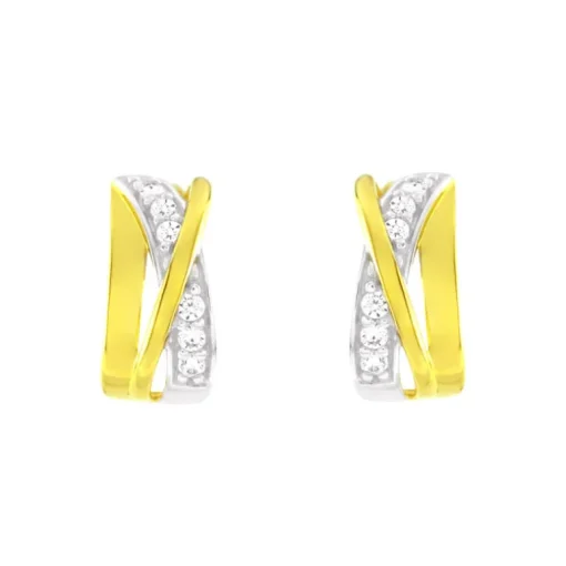 Boucles d'Oreilles Femme Puces OR 375/1000 Bicolore et Oxydes
