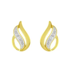 Boucles d'Oreilles Femme Puces OR 375/1000 Bicolore et Diamants