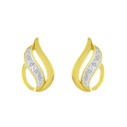 Boucles d'Oreilles Femme Puces OR 375/1000 Bicolore et Diamants
