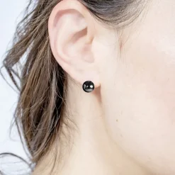 Boucles d'Oreilles Femme Puces EDORA ACIER et Céramique Noire Facettée