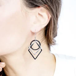 Boucles d'Oreilles Femme Pendantes EDORA Acier et Céramique noire