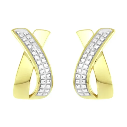 Boucles d'Oreilles Femme Puces OR 750/1000 Bicolore et Diamants