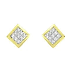 Boucles d'Oreilles Femme Puces OR 750/1000 Jaune et Diamants