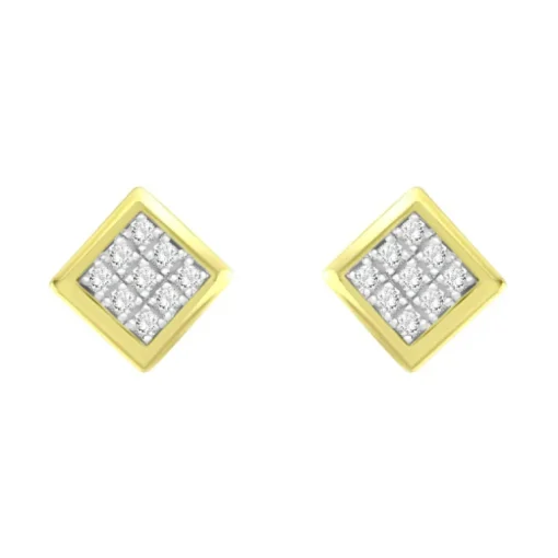Boucles d'Oreilles Femme Puces OR 750/1000 Jaune et Diamants