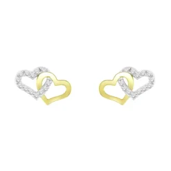 Boucles d'Oreilles Femme Puces OR 375/1000 Bicolore et Oxydes