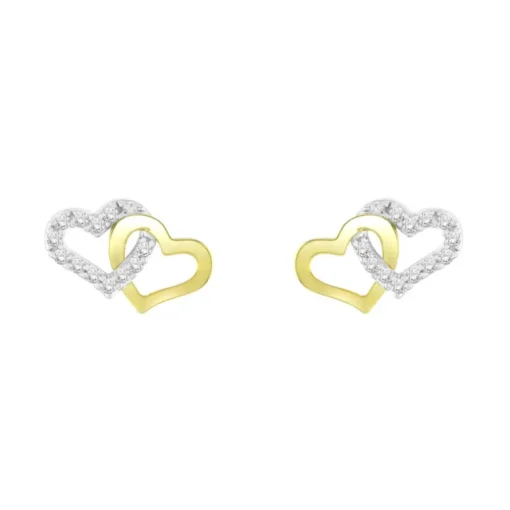 Boucles d'Oreilles Femme Puces OR 375/1000 Bicolore et Oxydes