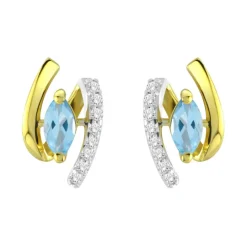 Boucles d'Oreilles Femme Puces OR 375/1000 Bicolore et Topazes