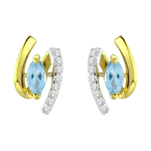 Boucles d'Oreilles Femme Puces OR 375/1000 Bicolore et Topazes