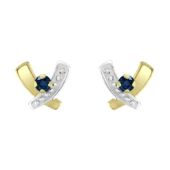 Boucles d'Oreilles Femme Puces OR 375/1000 Bicolore et Saphirs
